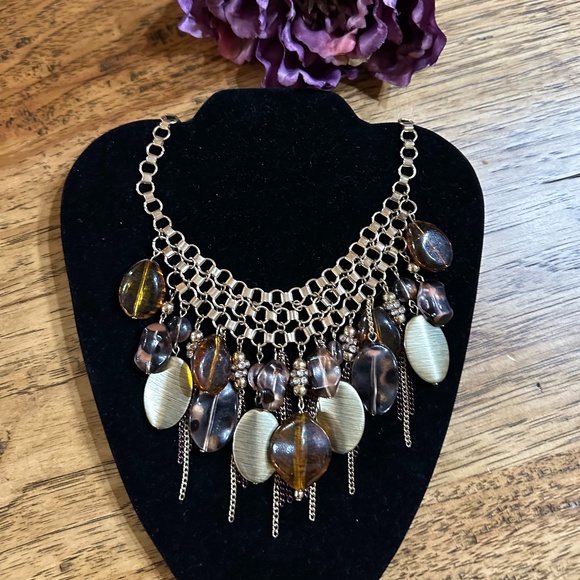 Vintage Gold-tone Chain Waterfall Bib Statement Necklase 16" - Picture 1 of 7